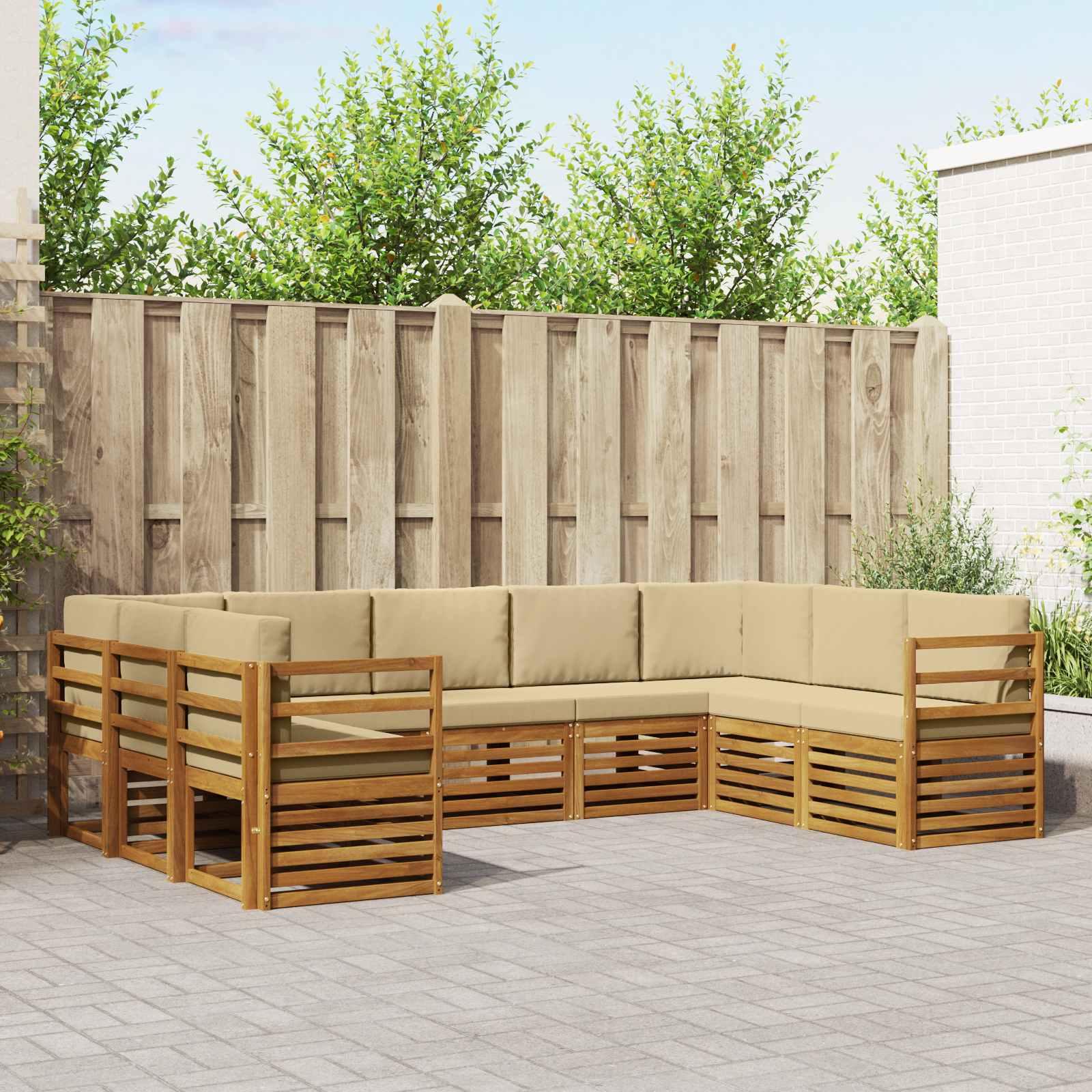 Sofasæt med pude 9 stk Naturlig og Beige Massivt Akacietræ billede