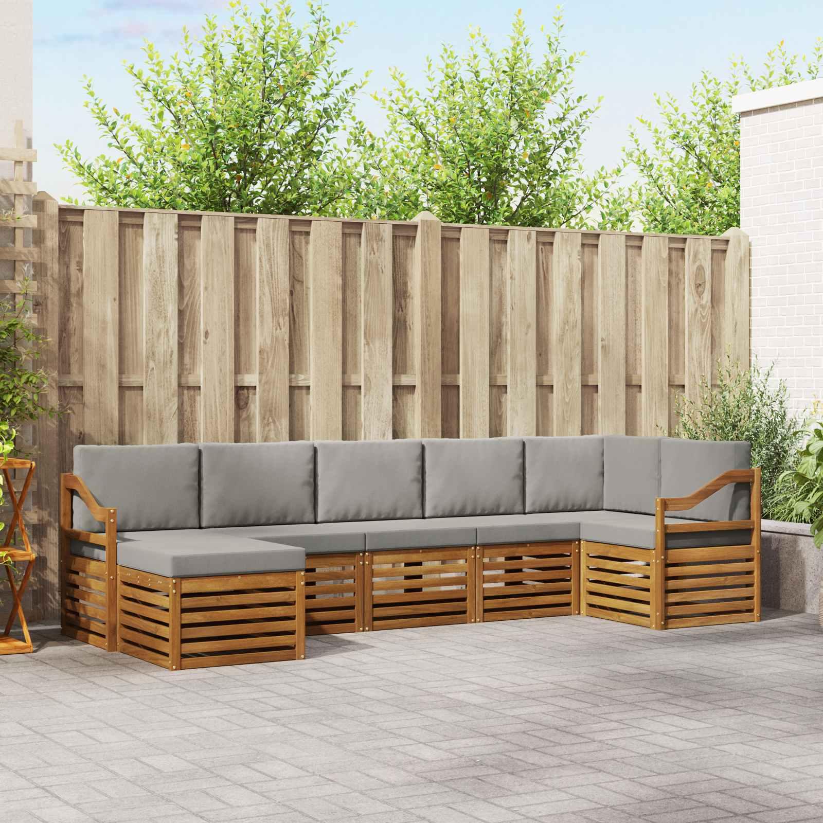 Sofasæt med pude 7 stk Naturlig og Lys Grå Massivt Akacietræ billede