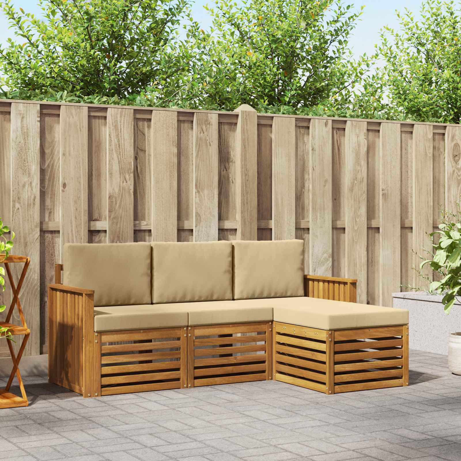 Sofasæt med pude 4 stk Naturlig og Beige Massivt Akacietræ billede