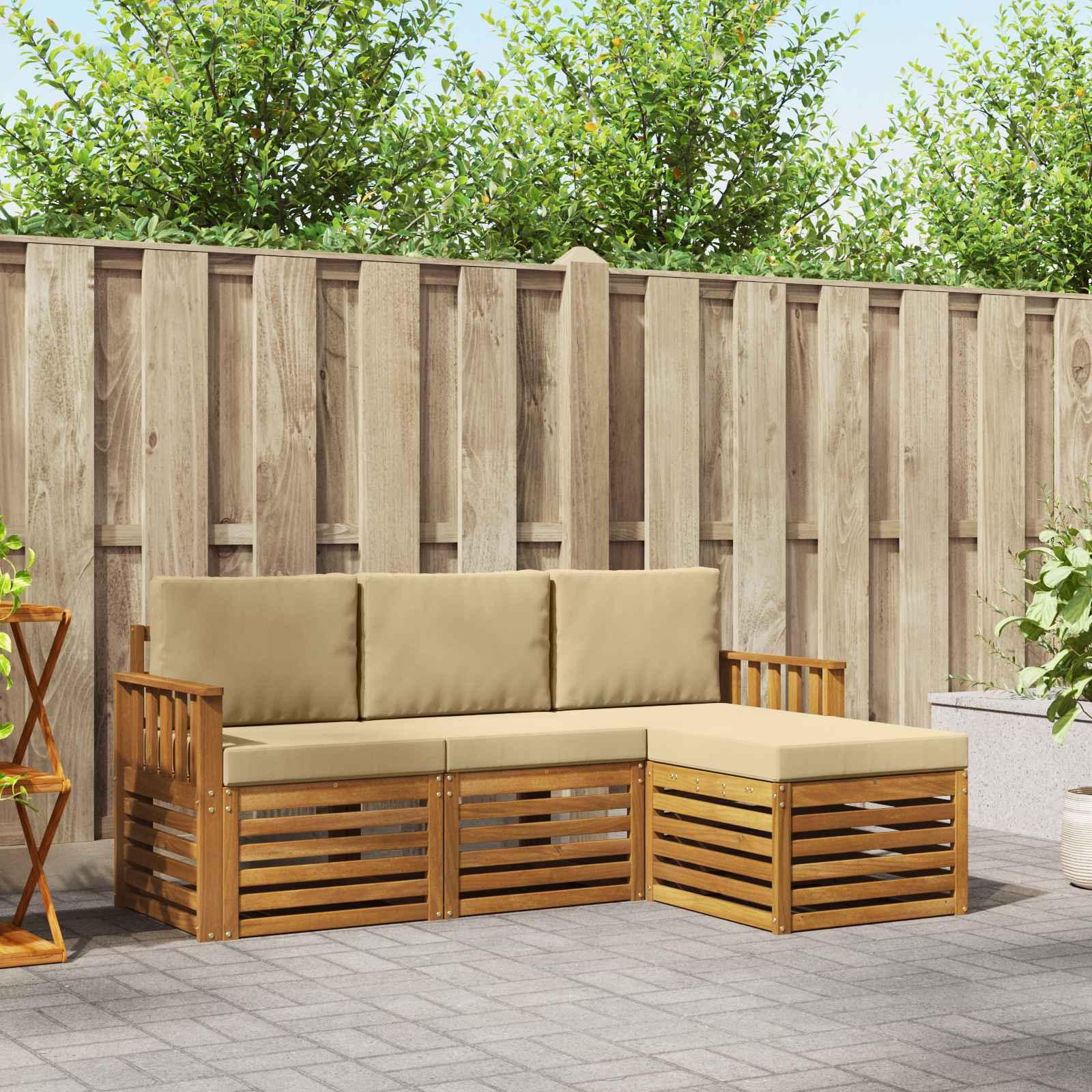 Sofasæt med pude 4 stk Naturlig og Beige Massivt Akacietræ billede