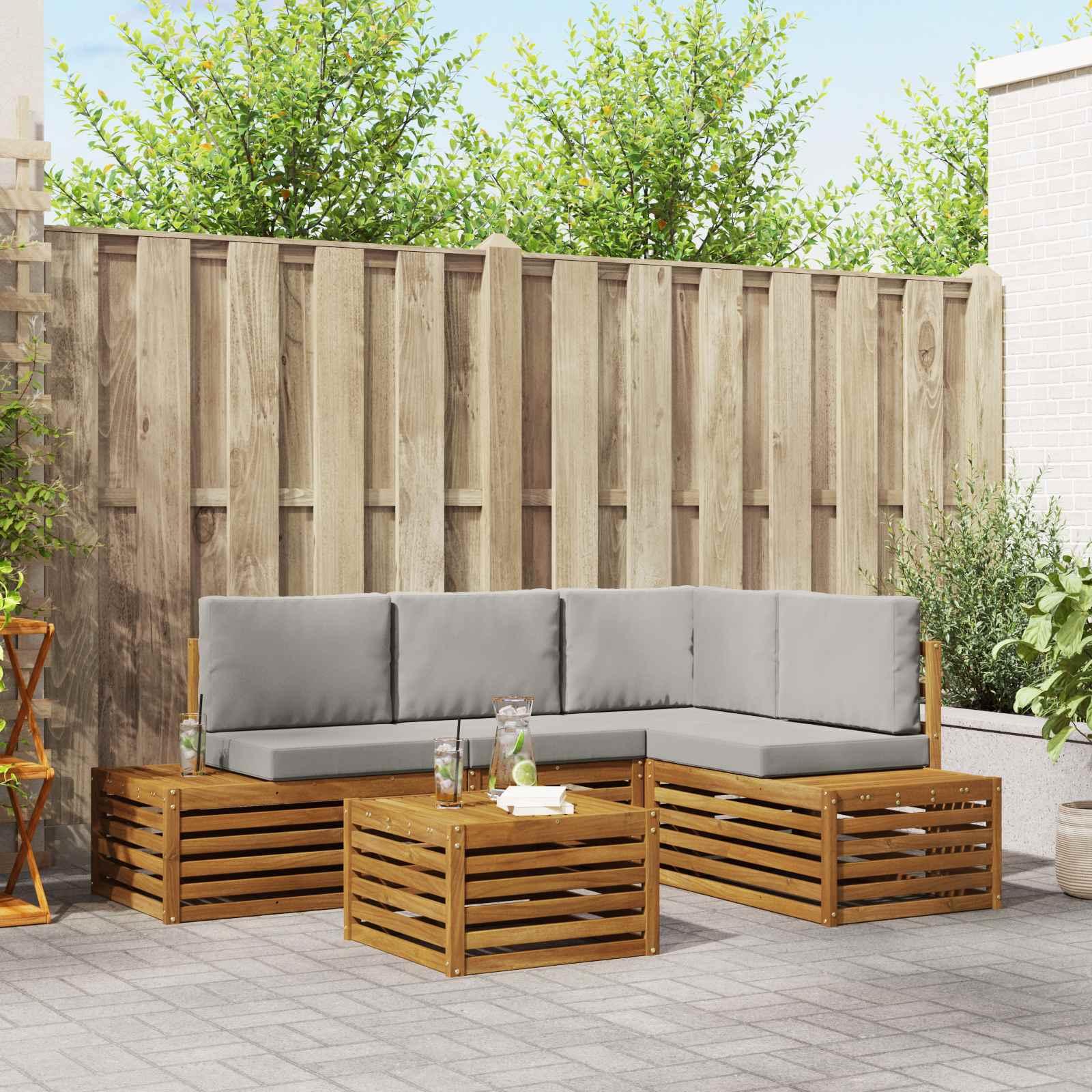 Sofasæt 5 Stk Naturlig og Lys Grå Soli Akacietræ og polyester billede