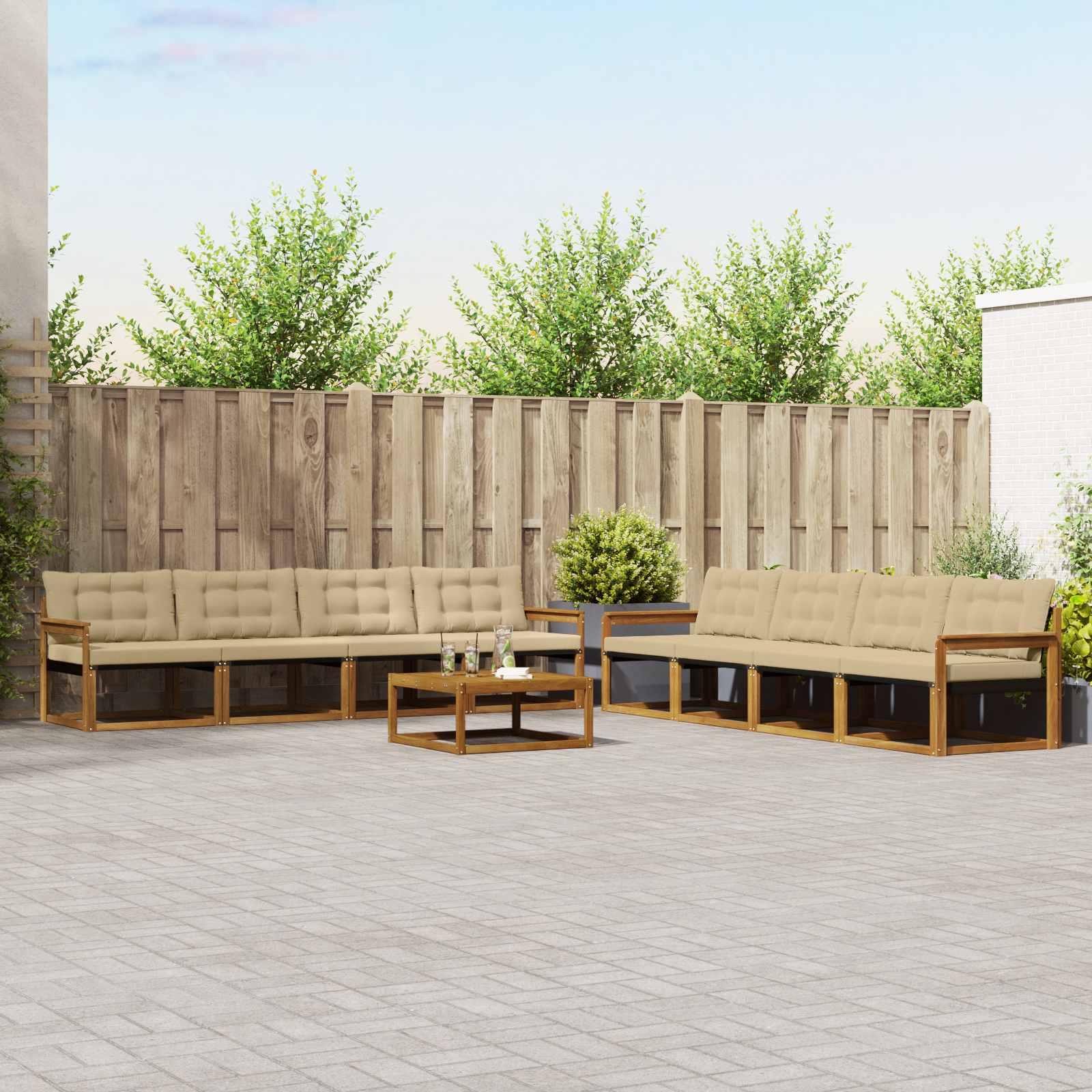 Udendørs sofagruppe med pude 9 stk Naturlig og Beige billede