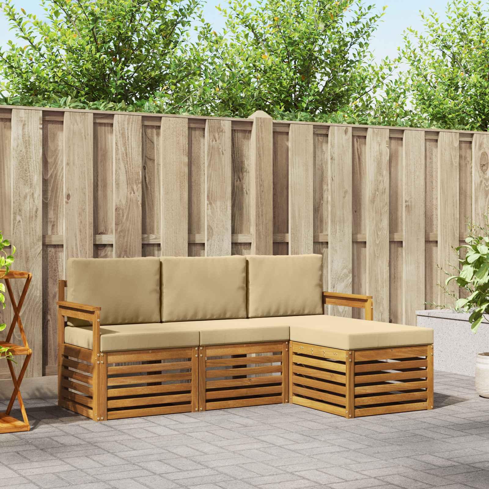Sofasæt med pude 4 stk Naturlig og Beige Massivt Akacietræ billede