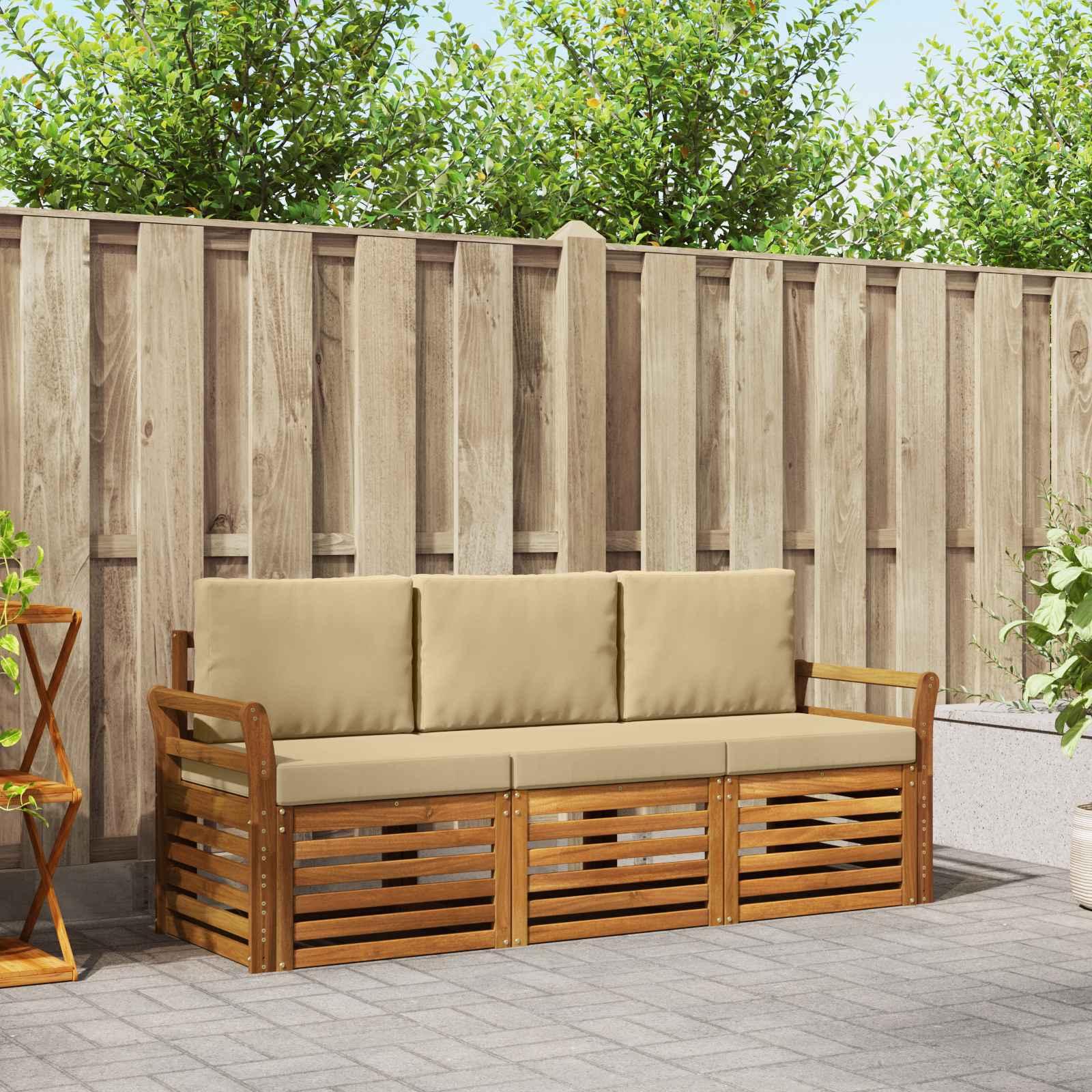 Sofasæt med pude 3 stk Naturlig og Beige Massivt Akacietræ billede