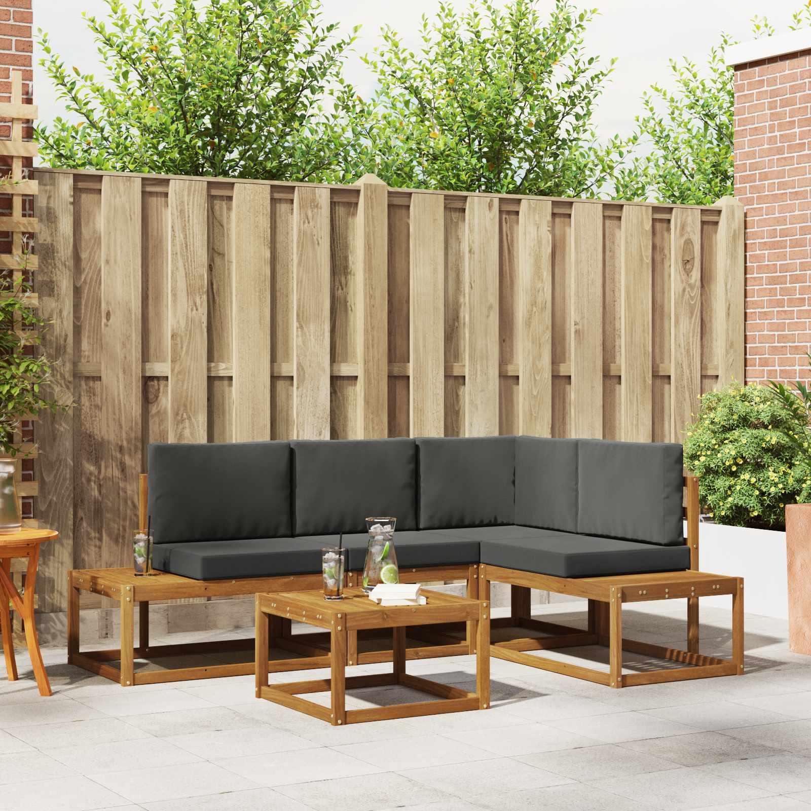 Sofa Sæt 5 Stk Naturlig og Antracit Soli Akacietræ og polyester billede