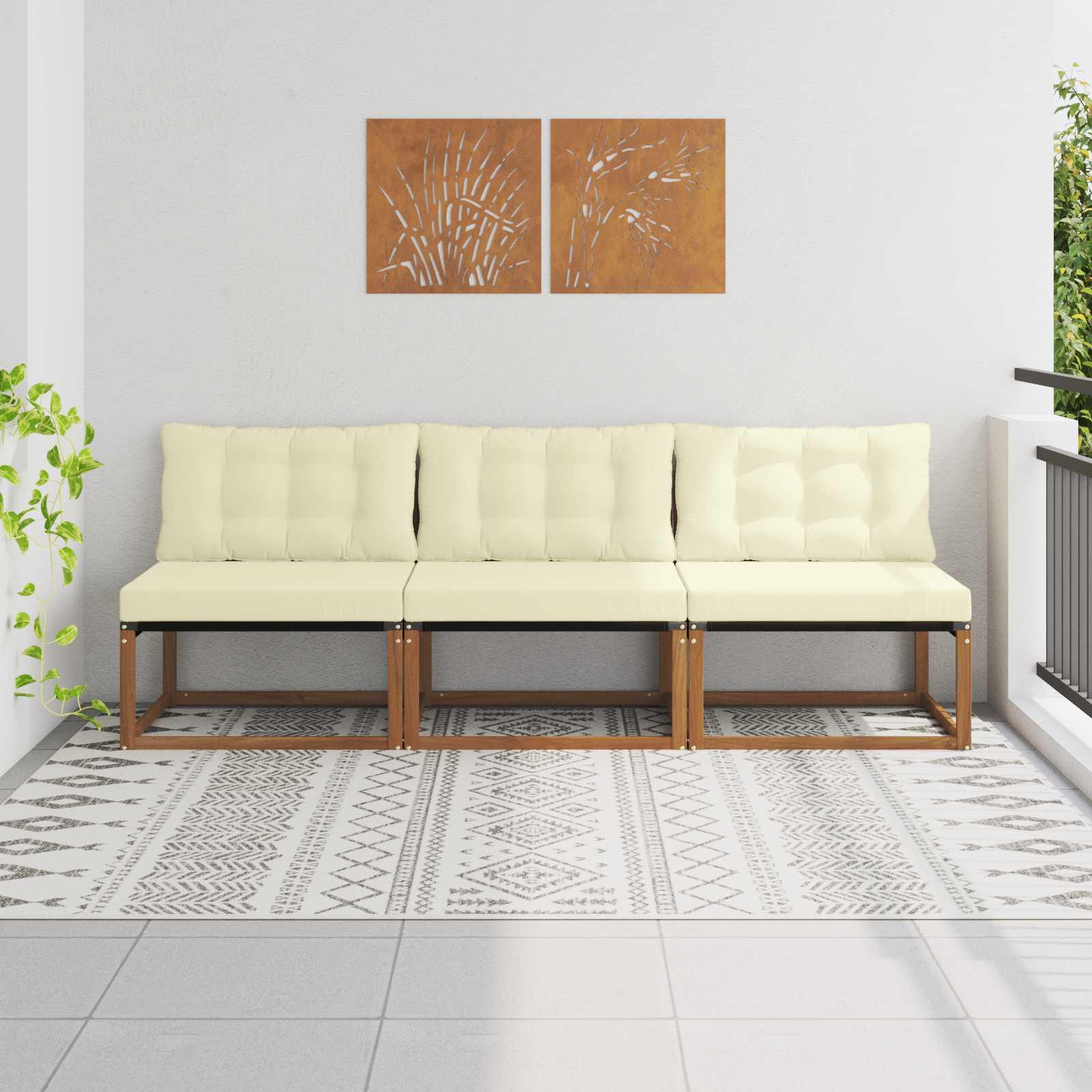 3 Stk Udendørs Mellem Sofa Massivt Akacietræ Naturfarvet billede