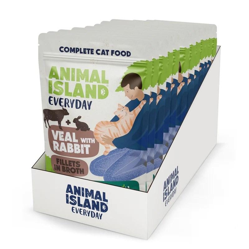 ANIMAL ISLAND Everyday vådfoder til kat – kalv med kanin, fileter i bouillon, 12×85 g billede