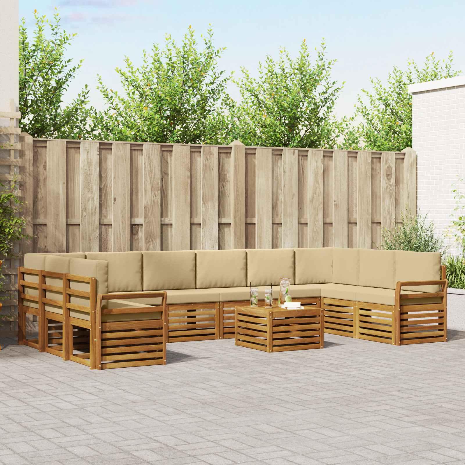 Sofasæt med pude 11 stk Naturlig og Beige Massivt Akacietræ billede