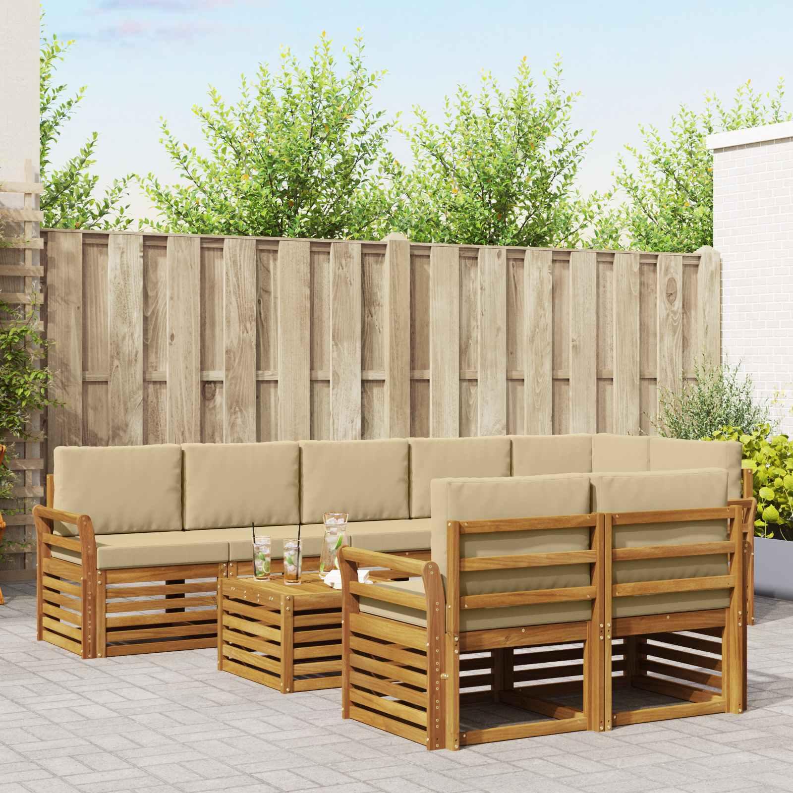 Sofasæt med pude 9 stk Naturlig og Beige Massivt Akacietræ billede