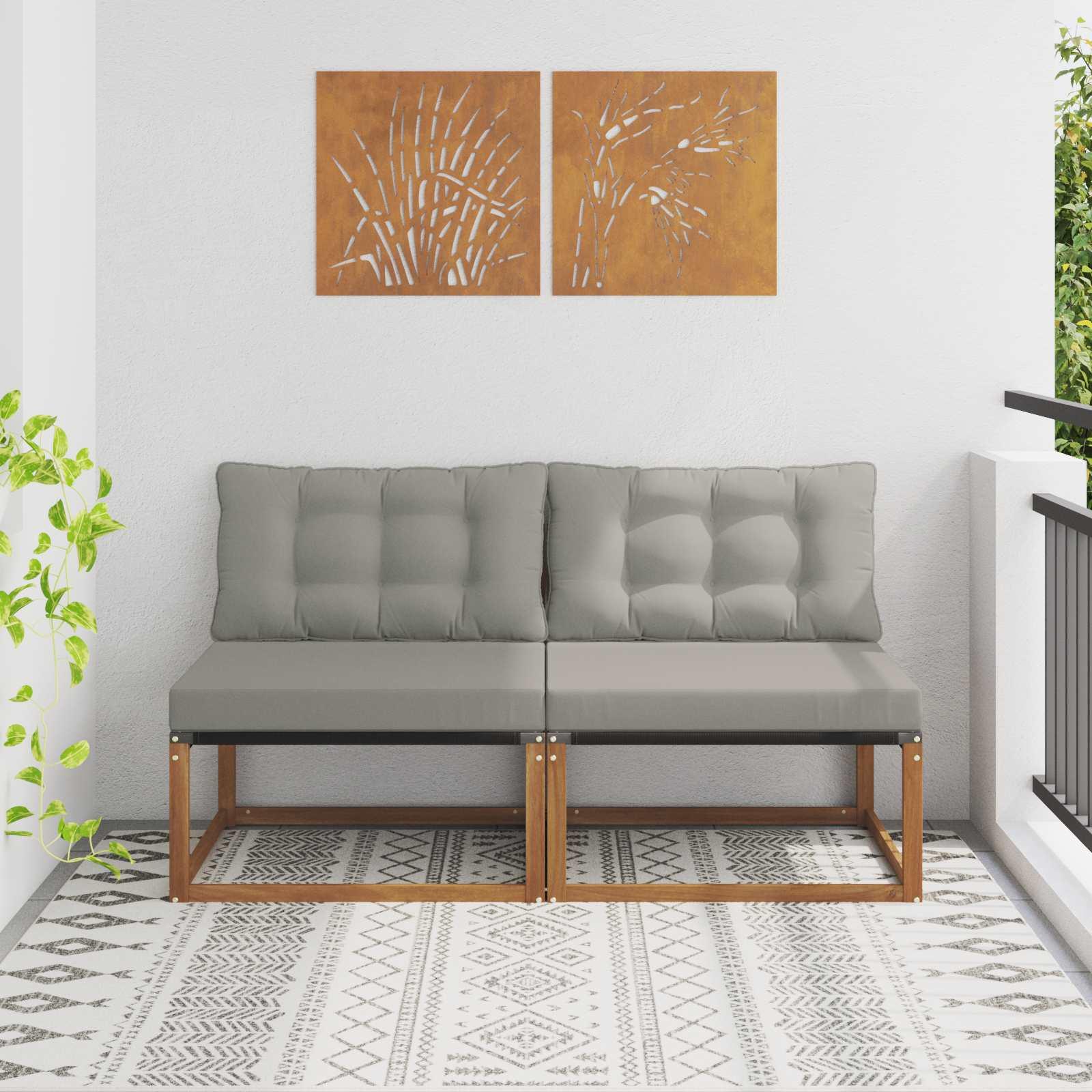 2 Stk Udendørs Mellem Sofa Massivt Akacietræ Naturfarvet billede