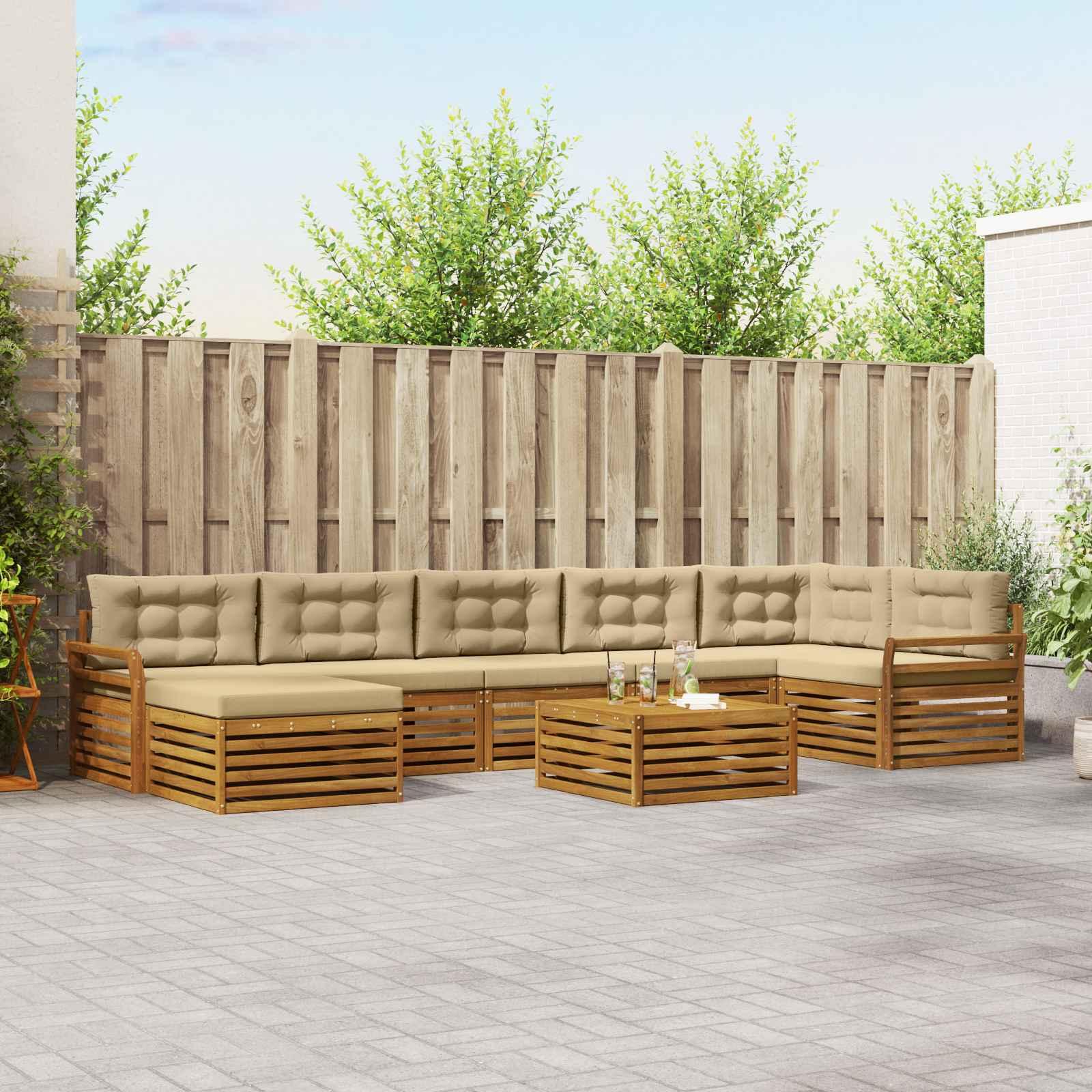 Sofasæt med pude 8 stk Naturlig og Beige Massivt Akacietræ billede