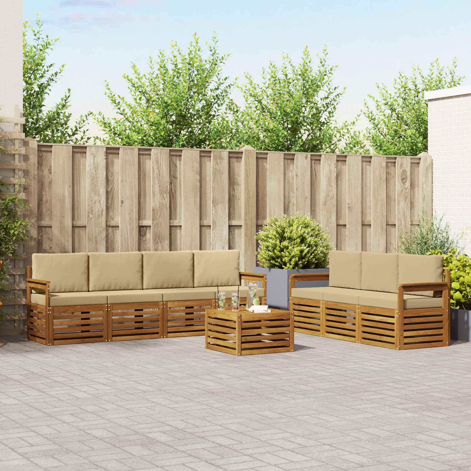 Sofasæt med pude 8 stk Naturlig og Beige Massivt Akacietræ billede
