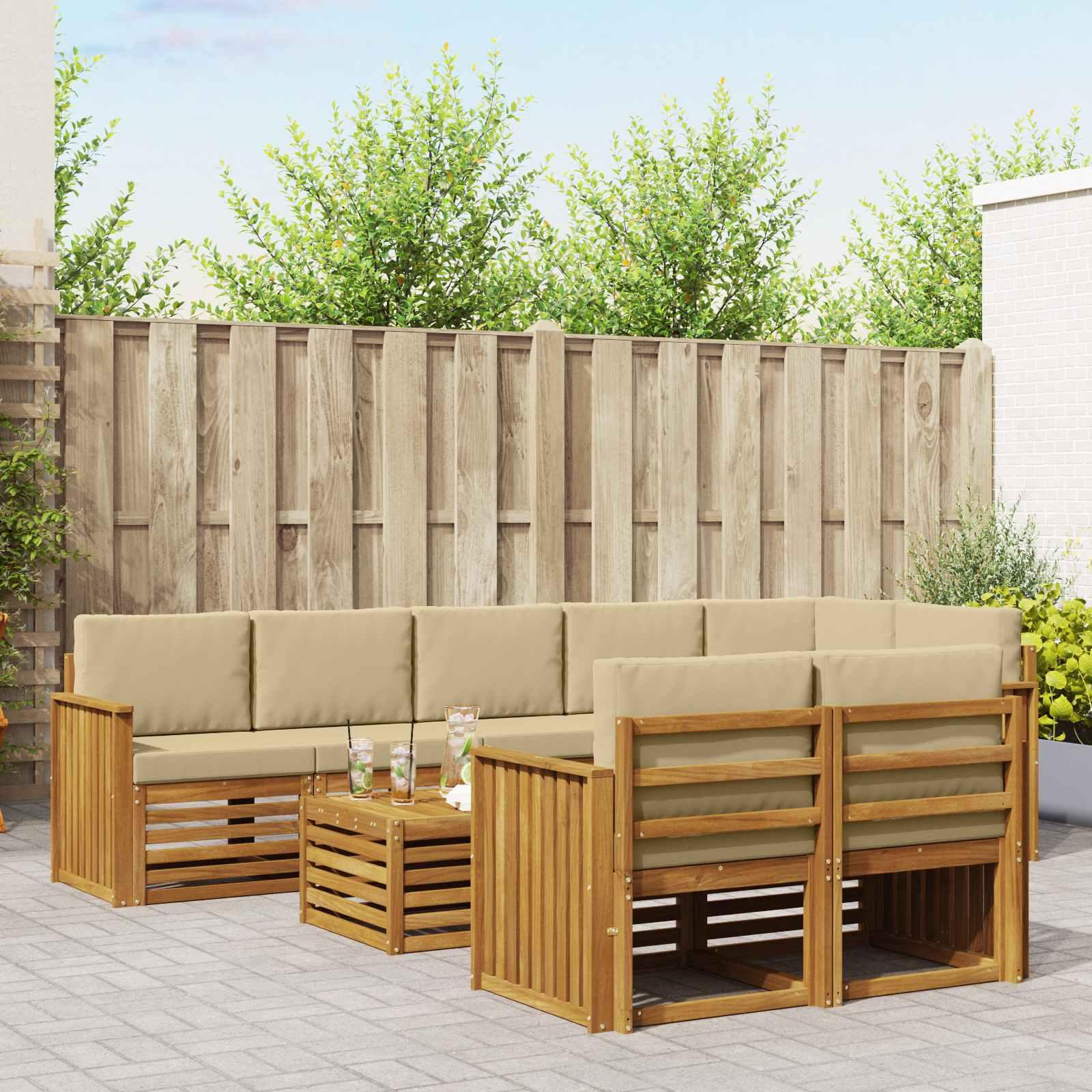 Sofasæt med pude 9 stk Naturlig og Beige Massivt Akacietræ billede