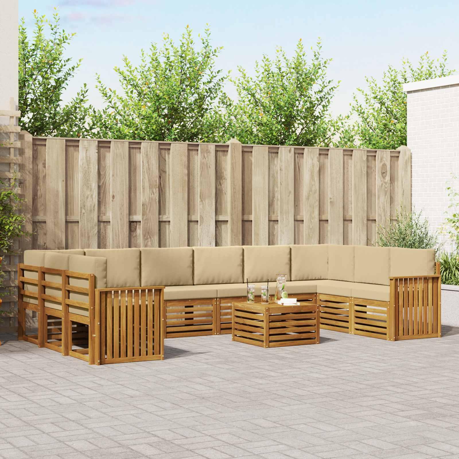 Sofasæt med pude 11 stk Naturlig og Beige Massivt Akacietræ billede