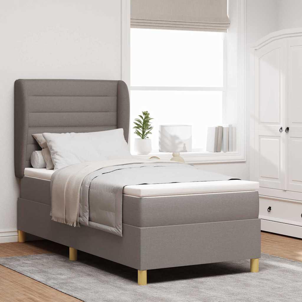 Kontinentalseng med madras Gråbrun 190 x 90 cm Stof billede