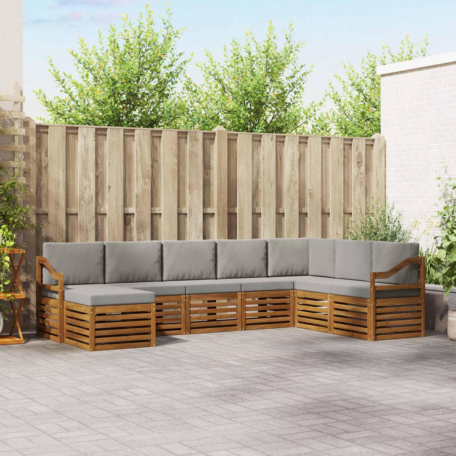 Sofasæt med pude 8 stk Naturlig og Lys Grå Massivt Akacietræ billede