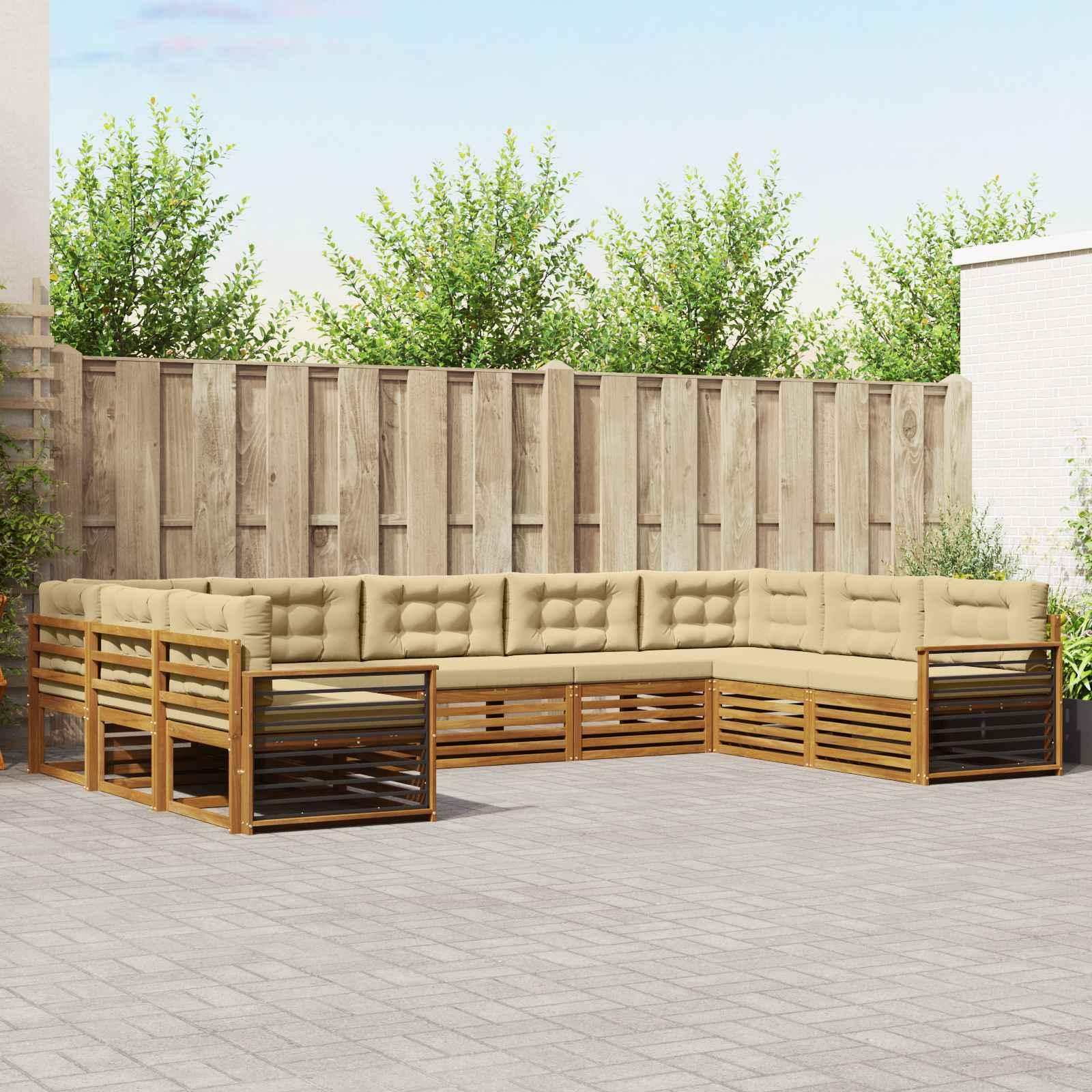 Sofasæt med pude 9 stk Naturlig og Beige Massivt Akacietræ billede