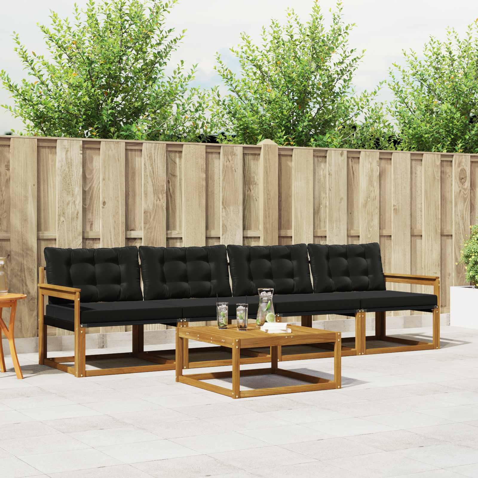 Udendørs sofagruppe med pude 5 stk Naturlig og sort billede