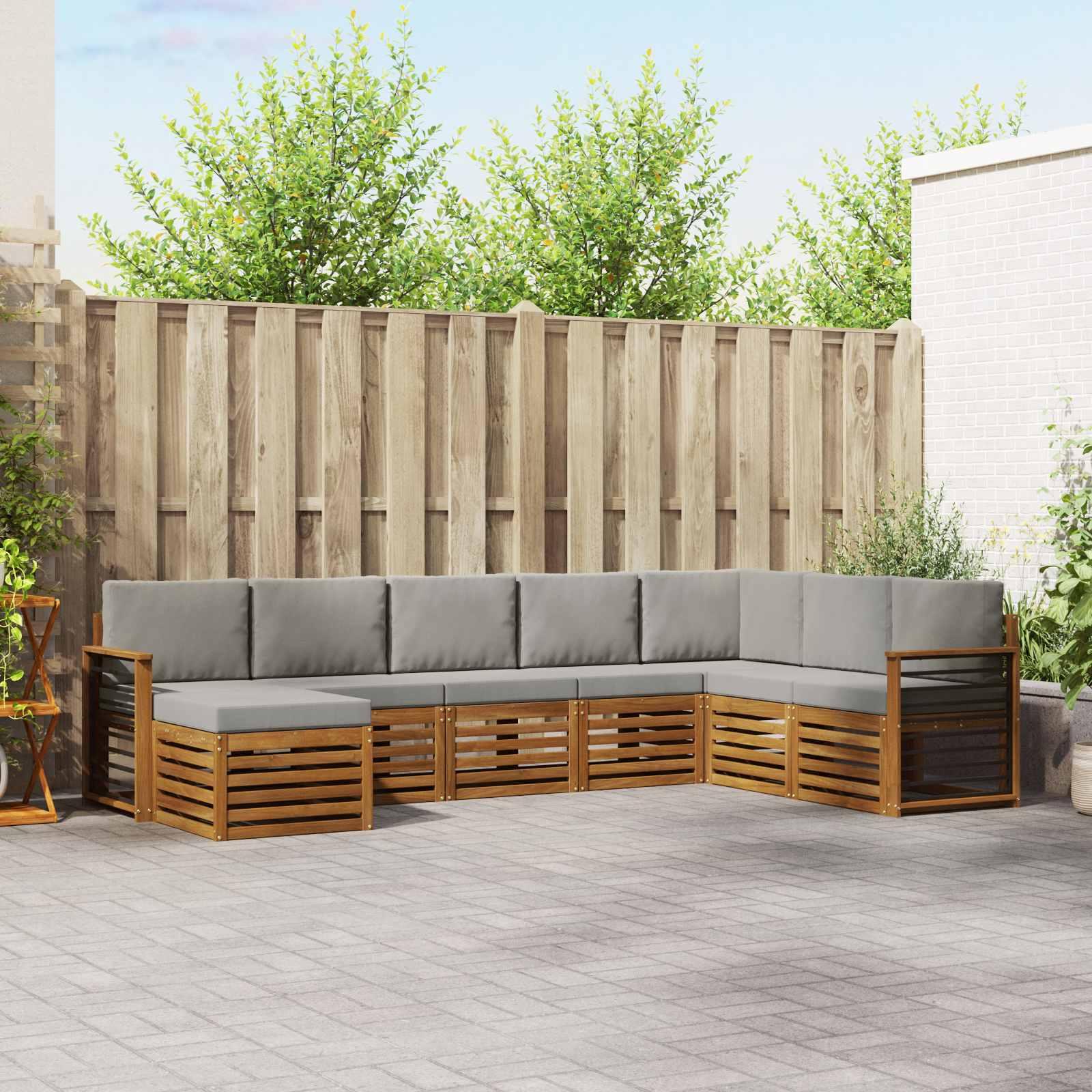 Sofasæt med pude 8 stk Naturlig og Lys Grå Massivt Akacietræ billede