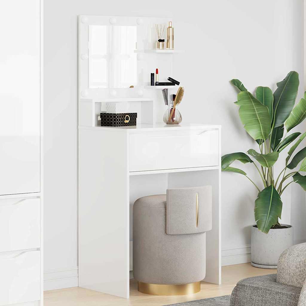 Soveværelsessminkeborde Høj gloss hvid 80 x 39,6 x 135 cm billede