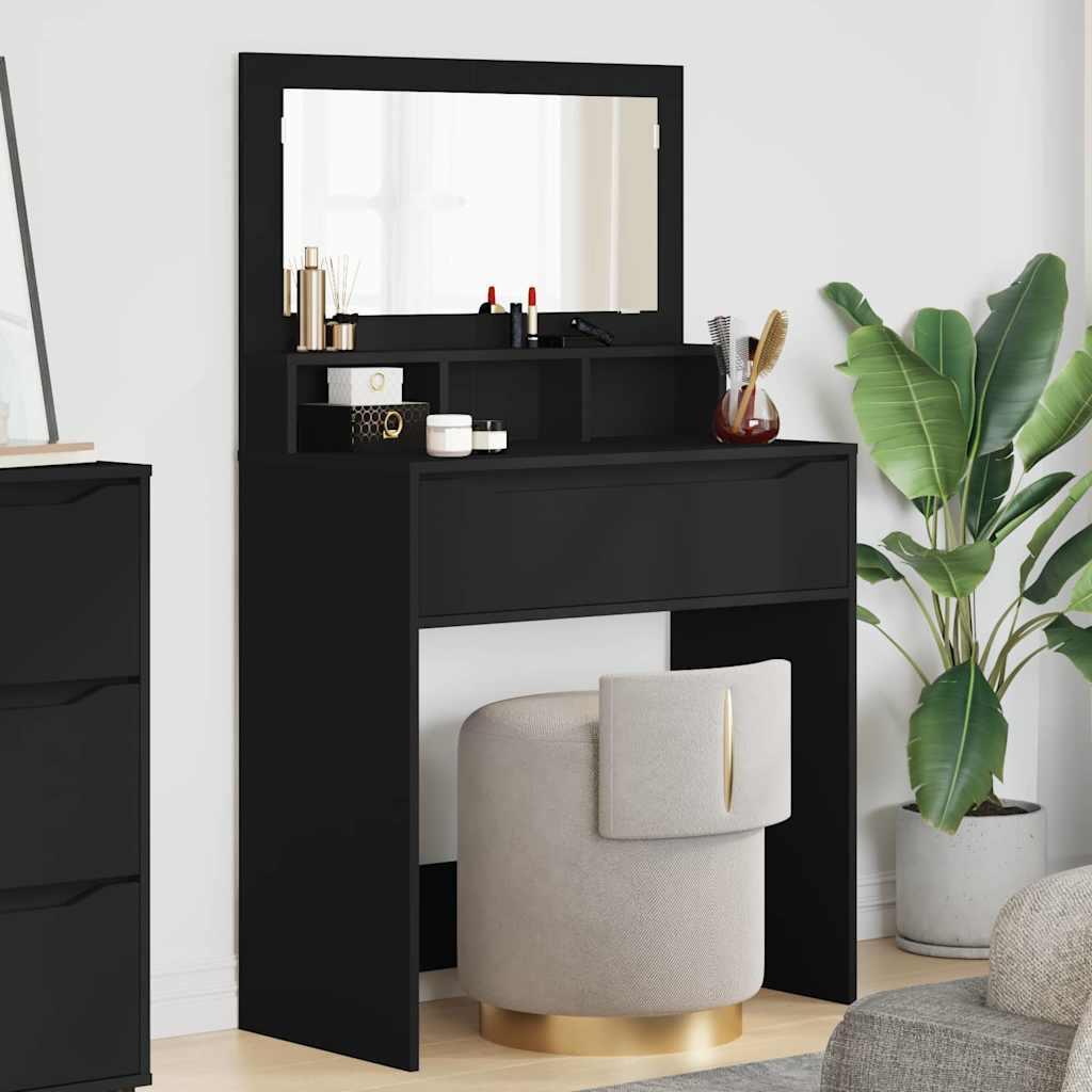 Soveværelsessminkeborde Sort 80 x 39,6 x 135 cm Konstrueret træ billede