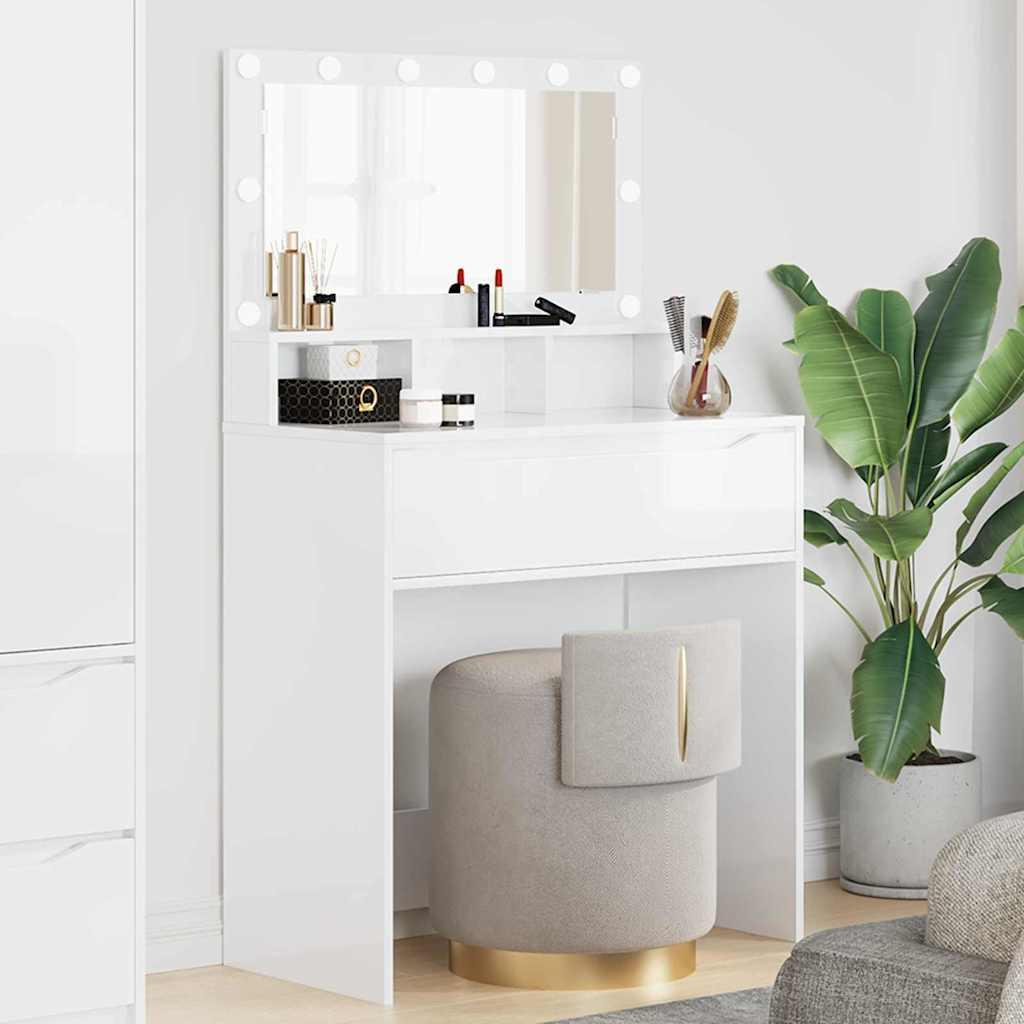 Soveværelsessminkeborde Høj gloss hvid 80 x 39,6 x 135 cm billede