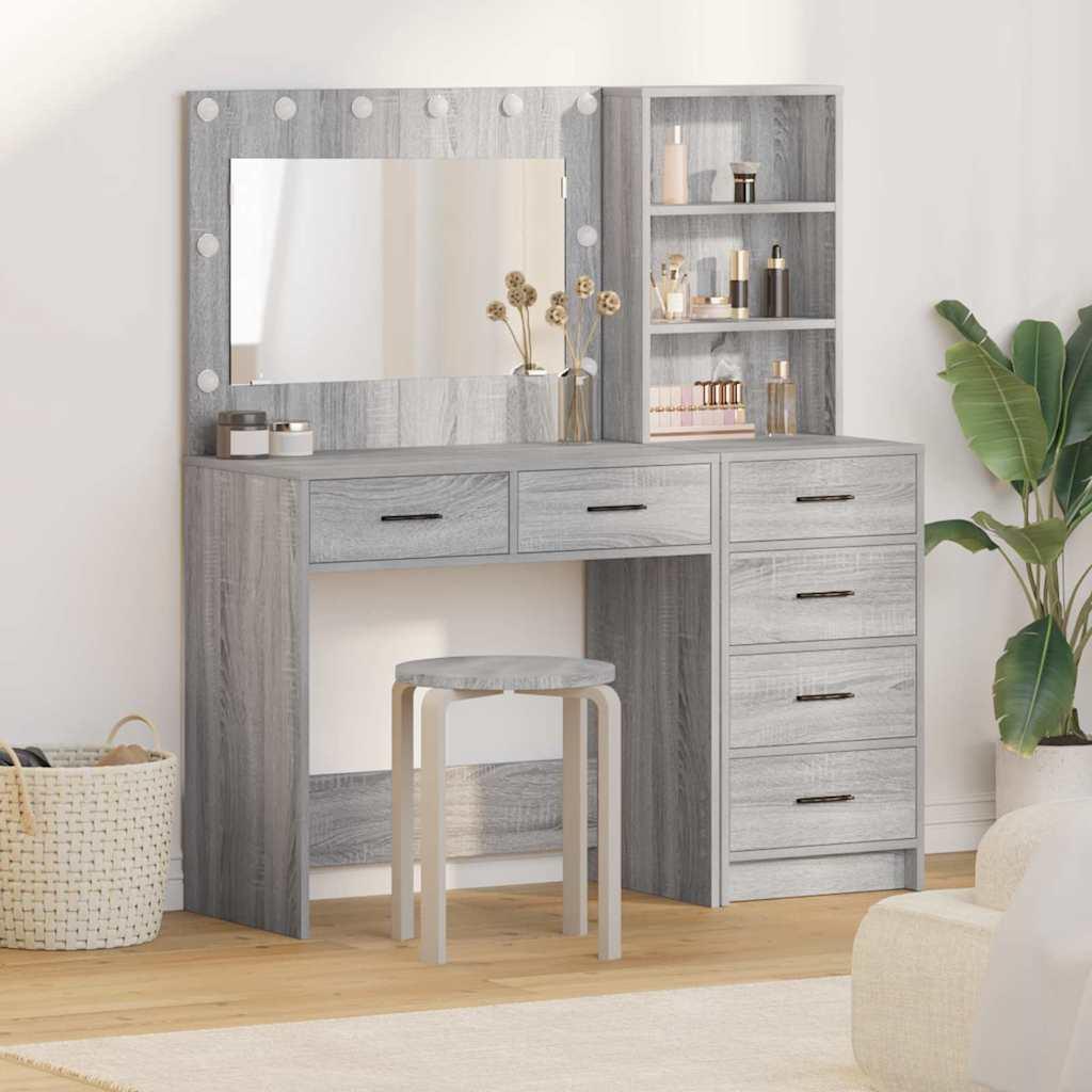 Makeupbord med skuffer og LED-lys - lysegrå 78,5 × 41 × 135 cm billede