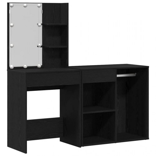 LED makeupsæt med spejl - sort eg 140 × 40 × 140 cm, konstrueret træ