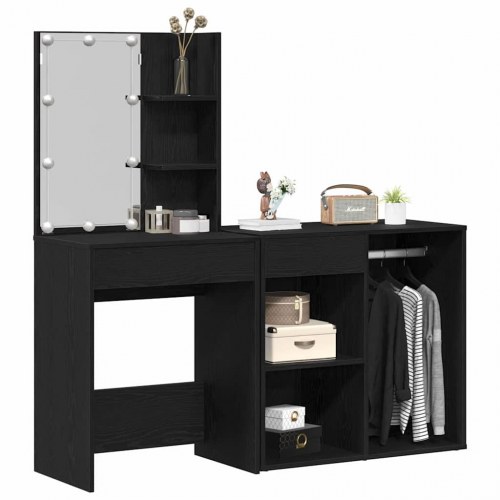 LED makeupsæt med spejl - sort eg 140 × 40 × 140 cm, konstrueret træ