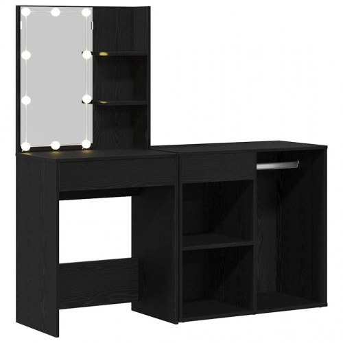 LED makeupsæt med spejl - sort eg 140 × 40 × 140 cm, konstrueret træ