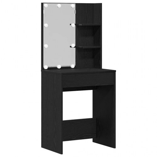LED makeupsæt med spejl - sort eg 140 × 40 × 140 cm, konstrueret træ