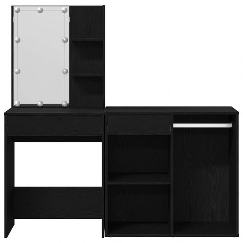 LED makeupsæt med spejl - sort eg 140 × 40 × 140 cm, konstrueret træ