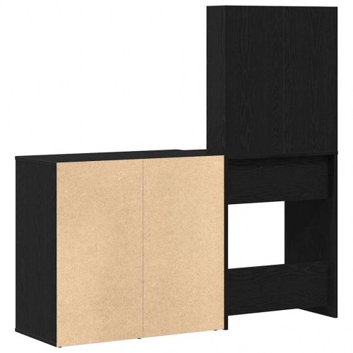 LED makeupsæt med spejl - sort eg 140 × 40 × 140 cm, konstrueret træ