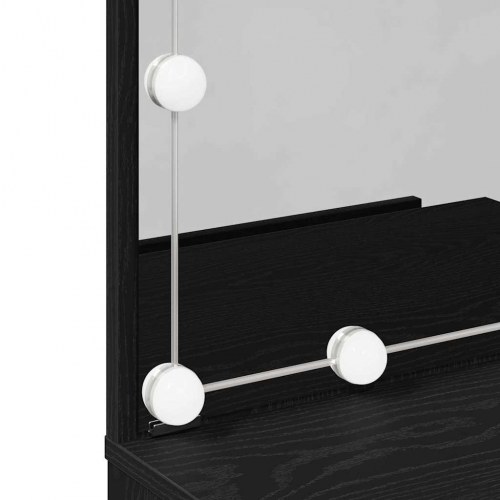 LED makeupsæt med spejl - sort eg 140 × 40 × 140 cm, konstrueret træ
