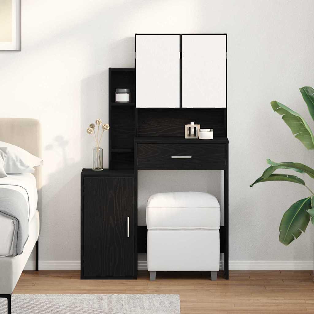 Sminkebord med skuffe Sort eg 80 x 35 x 132 cm Konstrueret træ billede