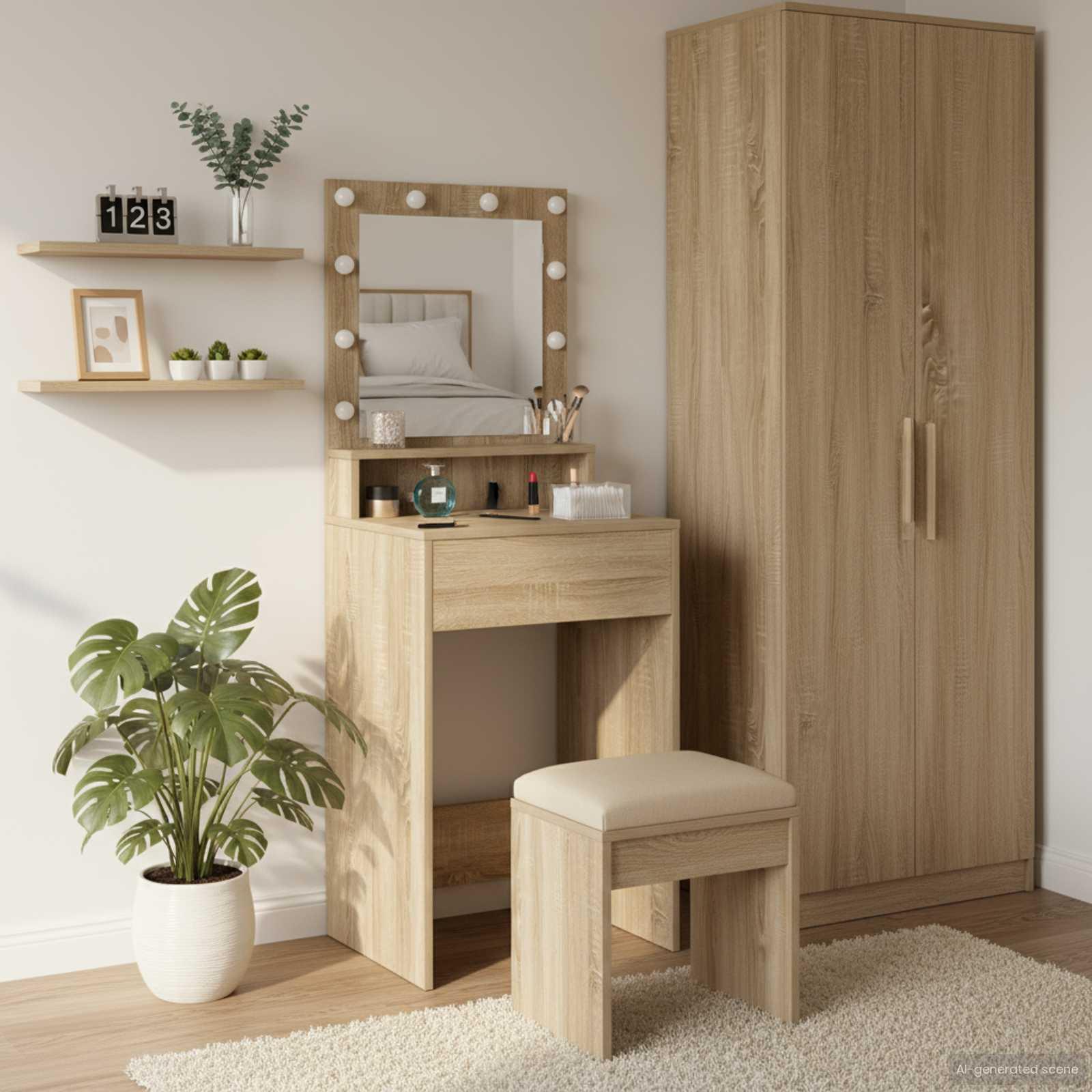 Makeupbord med hylde Sonoma eg 50 x 41 x 135 cm Konstrueret træ billede