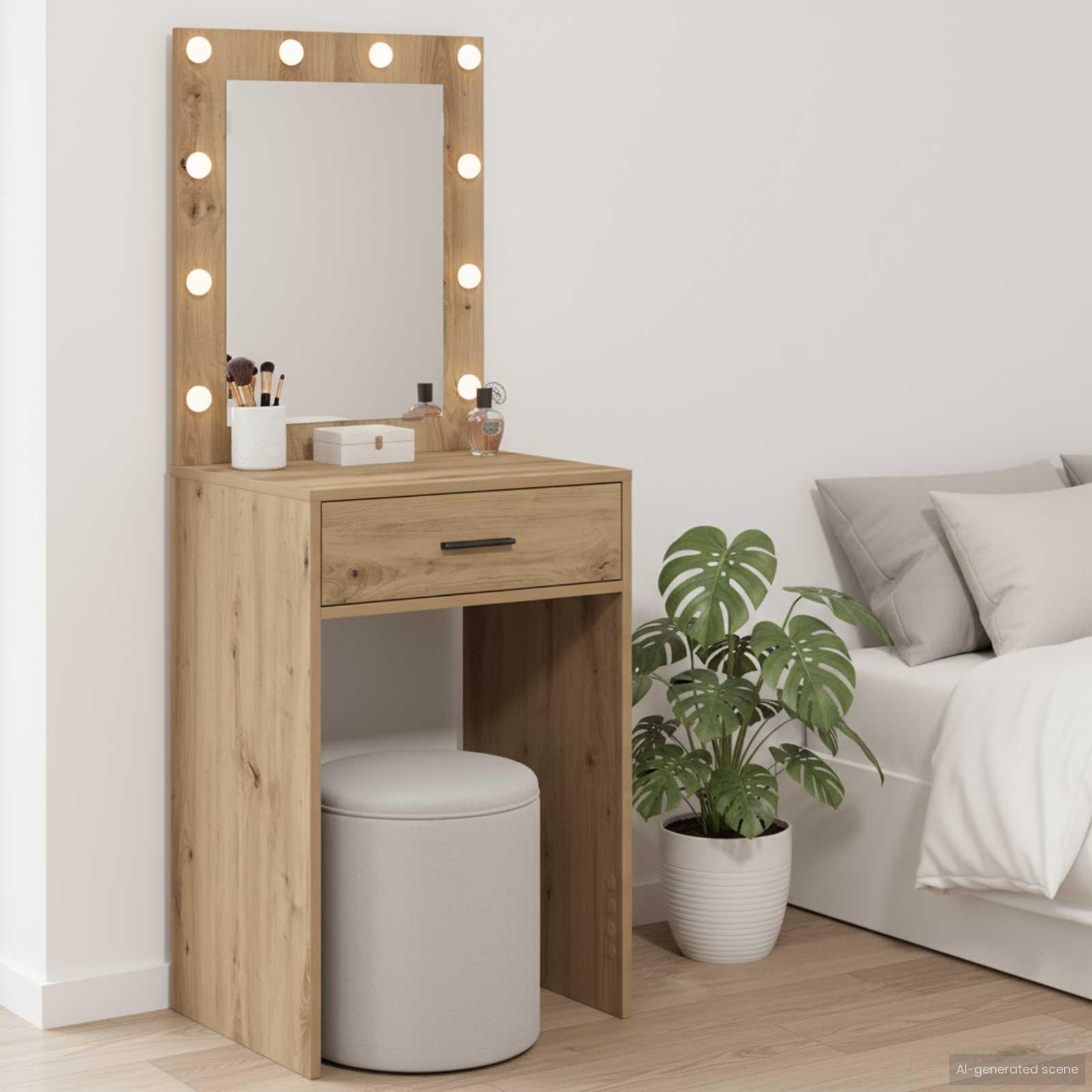 Makeupbord med spejl og LED-lys - artisan eg, 50 × 41 × 135 cm billede