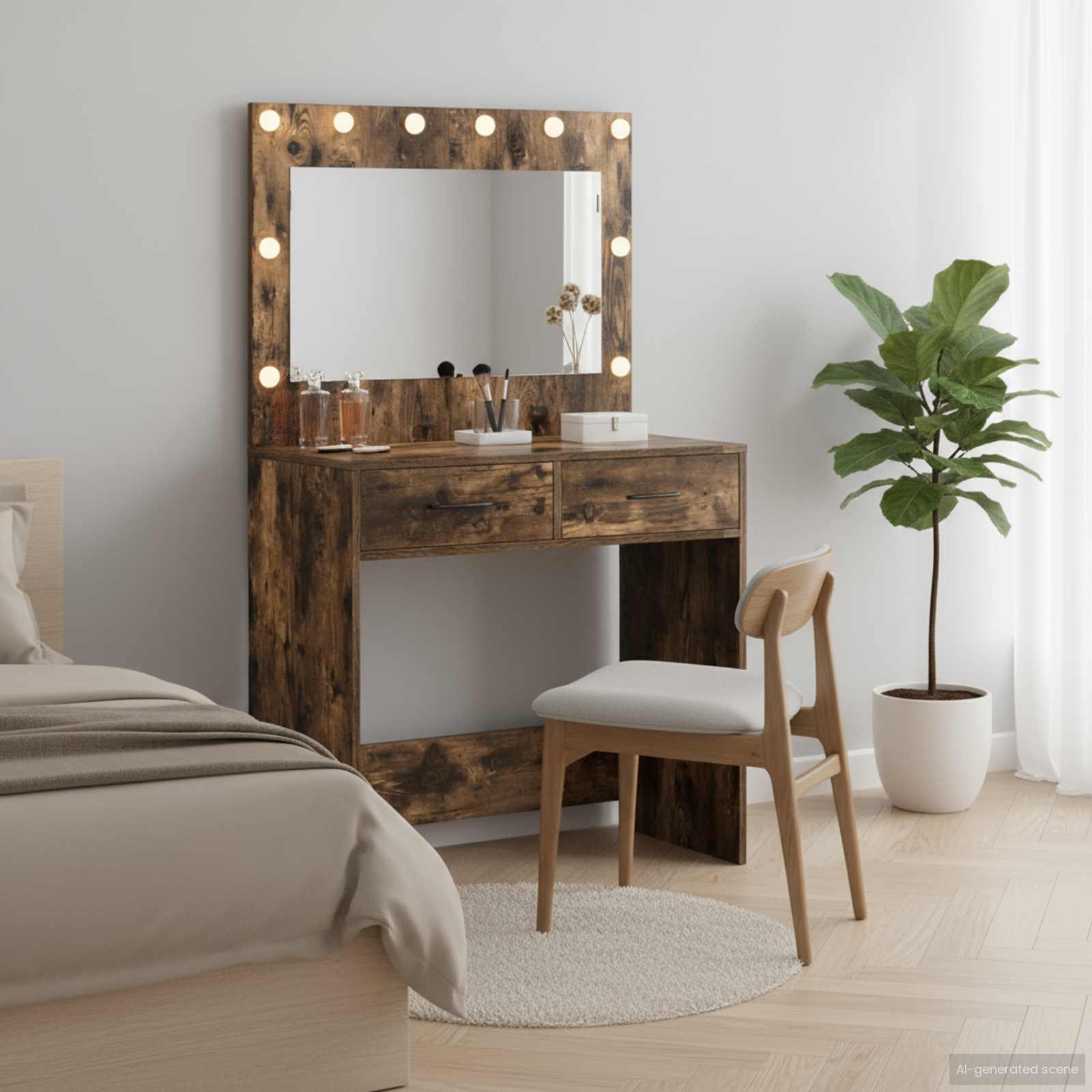 Make-up Bord Røget eg 78.5 x 41 x 135 cm Konstrueret træ billede
