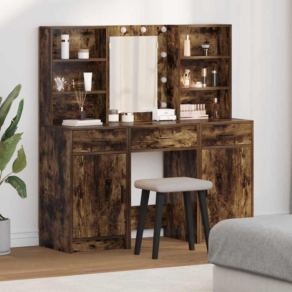 Makeupbord Sæt 3 stk Røget eg 50 x 41 x 135 cm Konstrueret træ billede