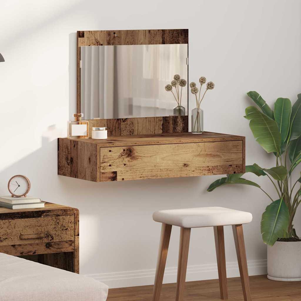 Makeupbord med spejl og skuffe - brun, 83 × 40 × 70 cm, konstrueret træ billede