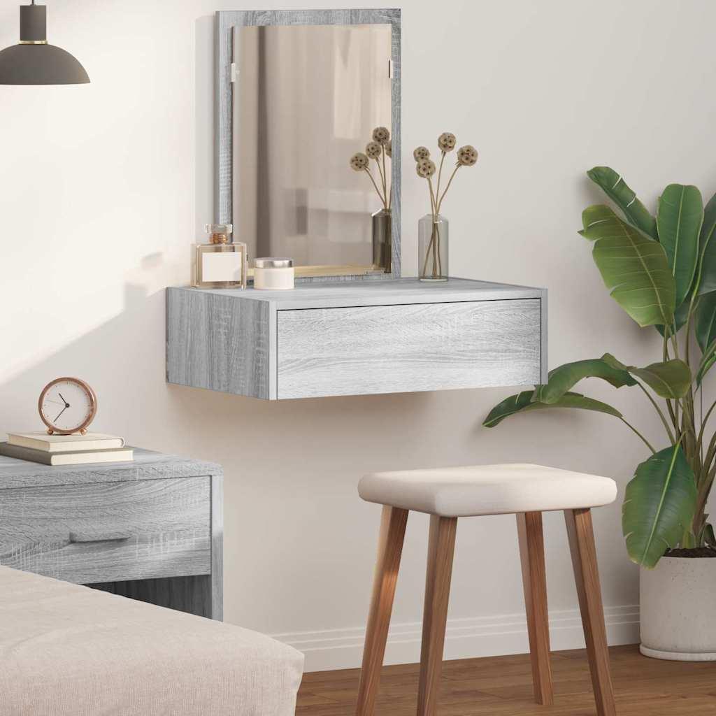 Væghængt makeupbord med skuffe - grå 60 × 40 × 70 cm i konstrueret træ billede