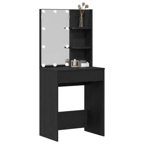Makeupbord med LED-lys - sort eg, 60 × 40 × 140 cm, konstrueret træ