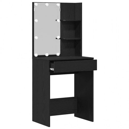 Makeupbord med LED-lys - sort eg, 60 × 40 × 140 cm, konstrueret træ