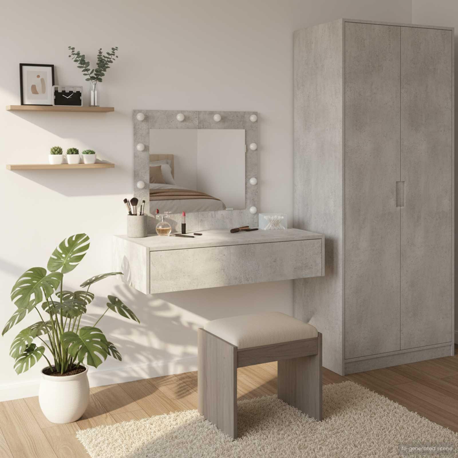 Makeupbord med spejllys - grå 83 × 40 × 70 cm, konstrueret træ billede