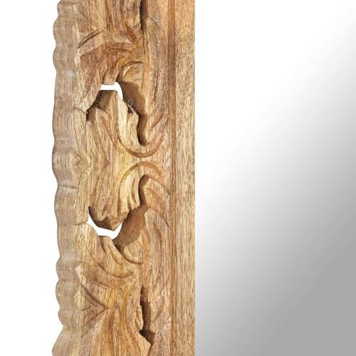 Håndskåret spejl 110x50 cm massivt mangotræ brun