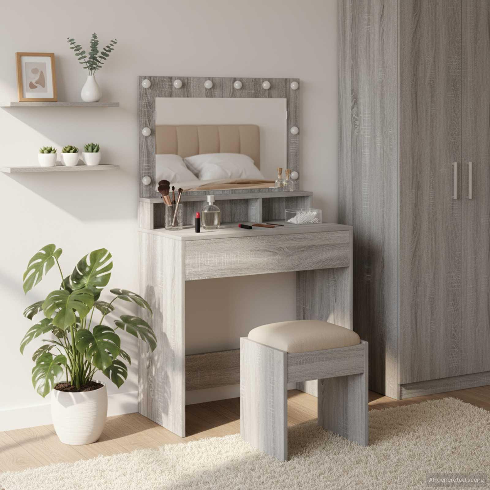 Makeupbord Grå sonoma-eg 79 x 41 x 135 cm Konstrueret træ billede