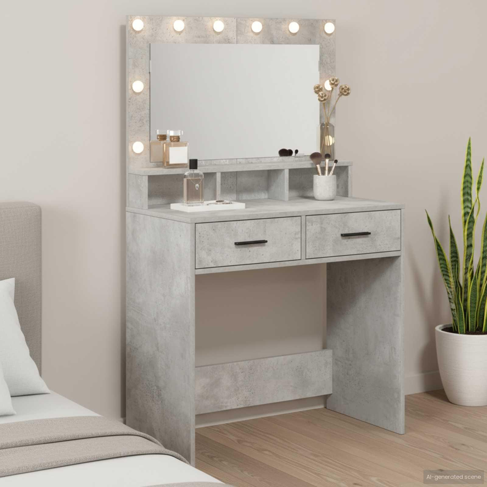 Makeupbord med skuffe Betongrå 79 x 41 x 135 cm Konstrueret træ billede