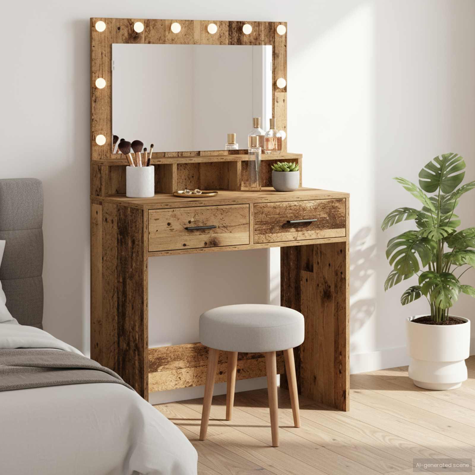 Makeupbord Gammelt træ 79 x 41 x 135 cm Konstrueret træ billede