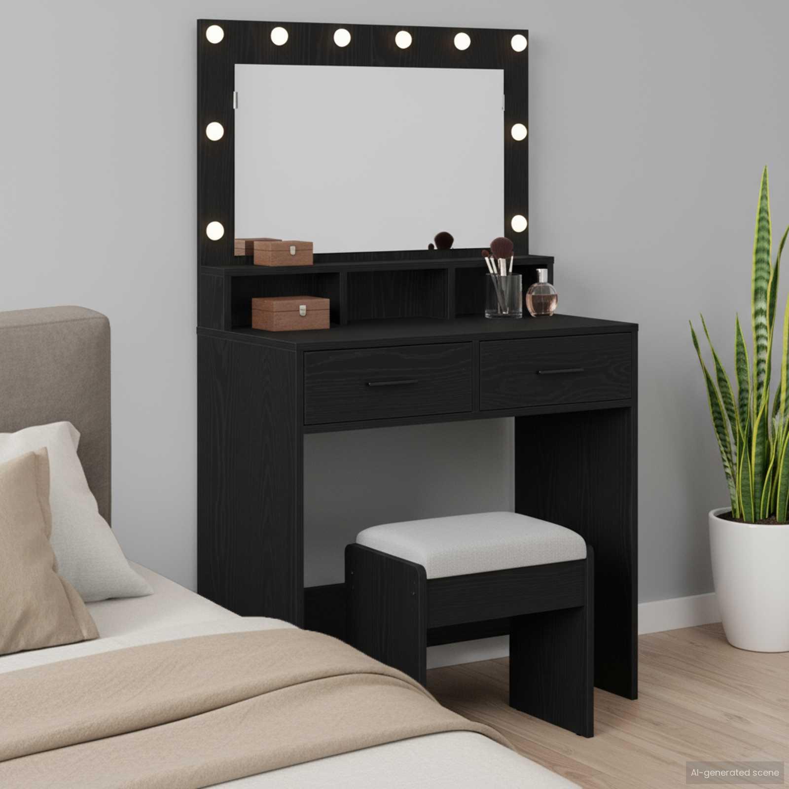 Makeupbord med skuffe Sort eg 79 x 41 x 135 cm Konstrueret træ billede