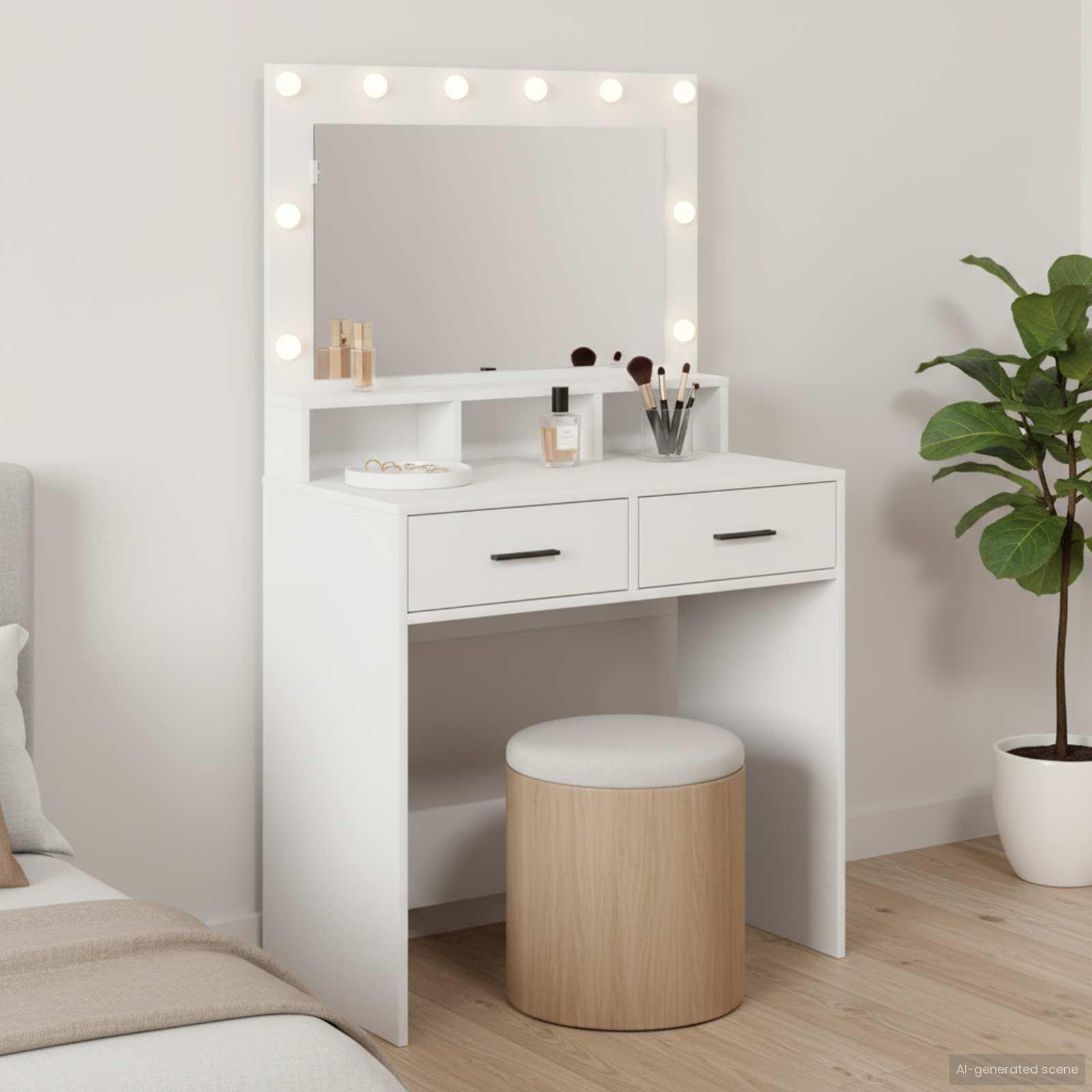 Makeupbord med skuffe Hvid 79 x 41 x 135 cm Konstrueret træ billede